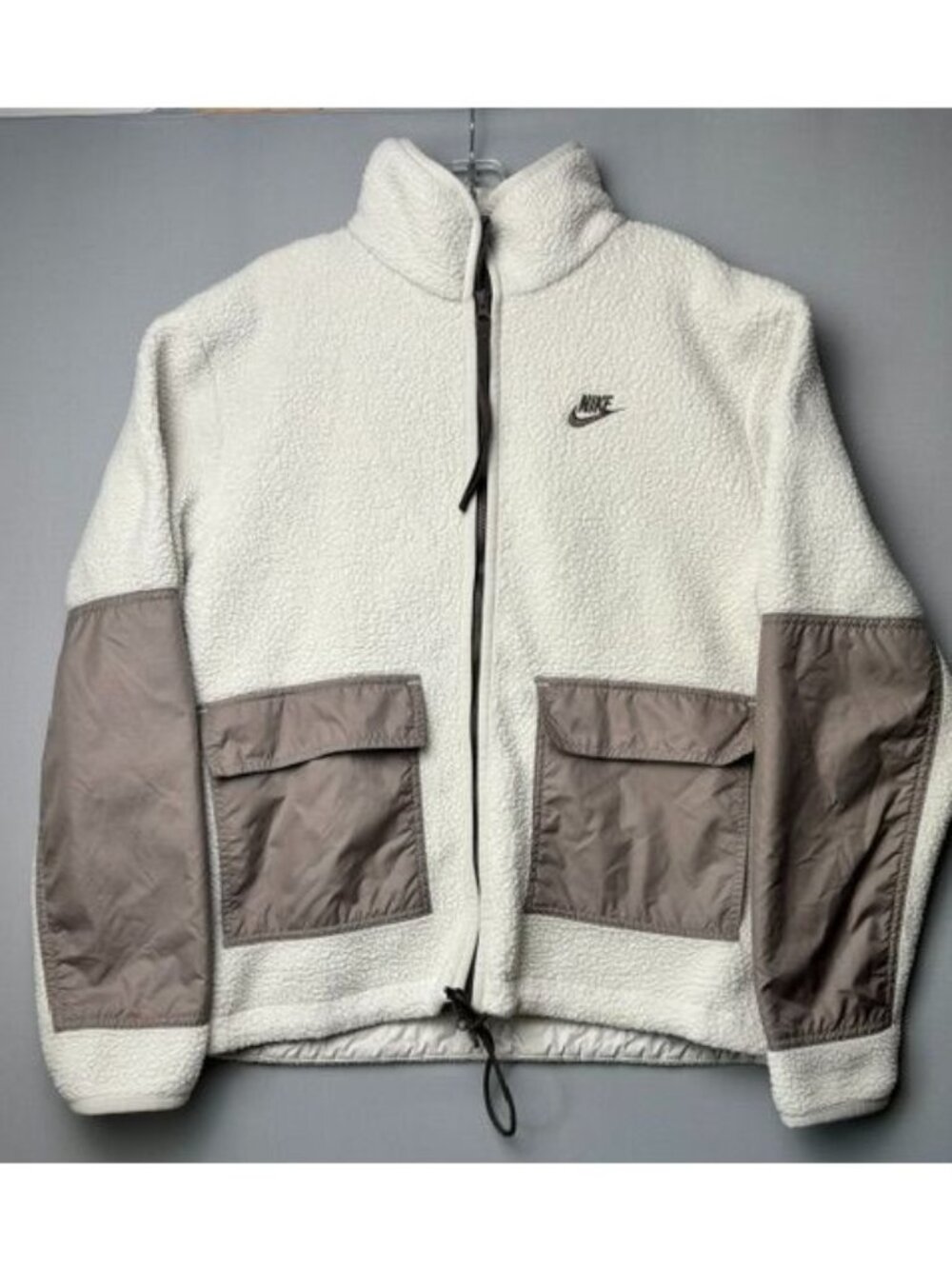 Nike Women's S Sherpa Fleece Jacket Cream Utility Gorpcore Gull Zip Outdoor